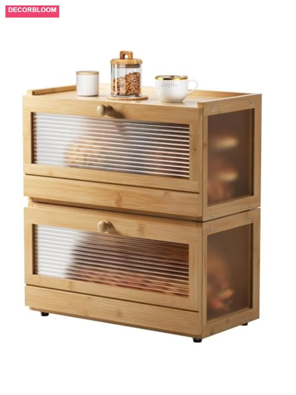 Stackable 2-Tier Bamboo Bread Box with Acrylic Window, Airtight Storage for